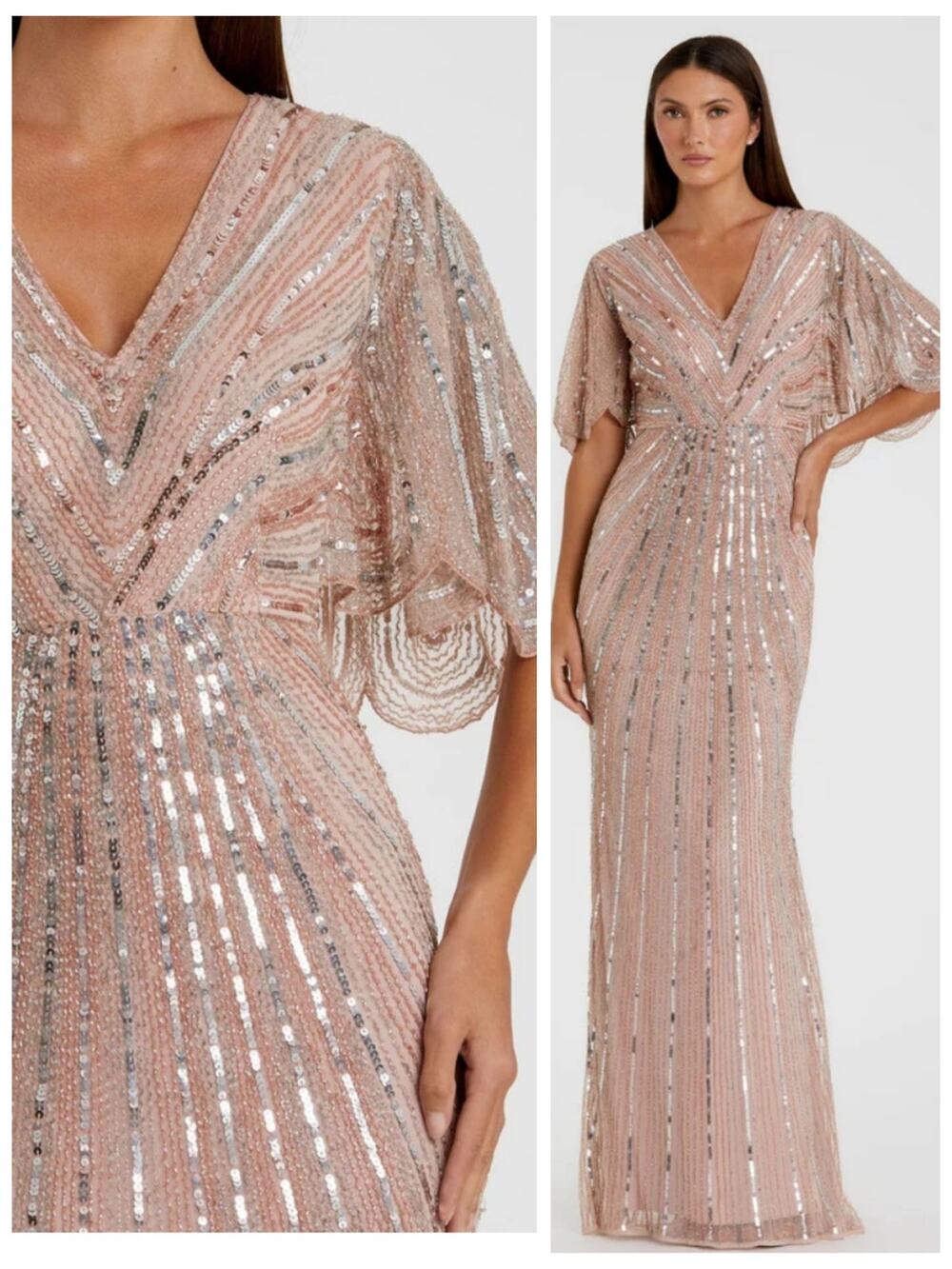 Mac Duggal 93583 Formal Pink Sequin Beaded Cape Sleeve Gown Vintage Rose Dress 4